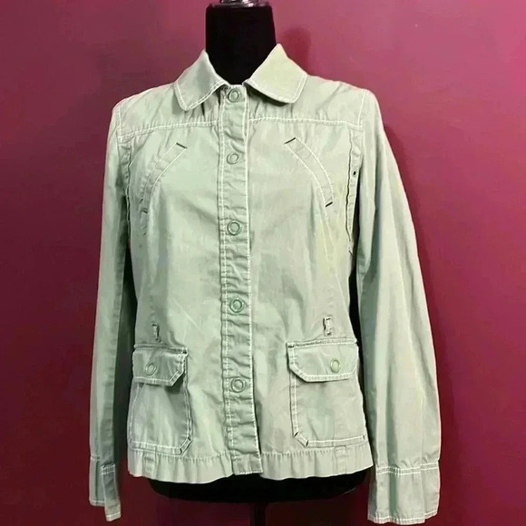 Ann Taylor Loft Women’s Green 8 Utility Snap Up Jacket - Picture 3 of 8